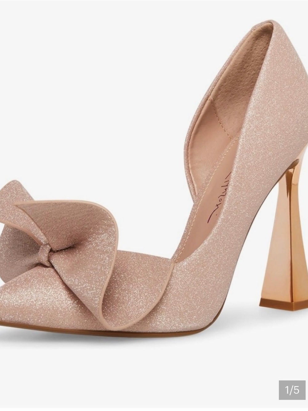 Betsey Johnson Blush Glitter Bow Pump with Gold Heel
